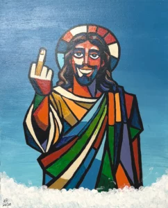 fuck you jesus, een schilderij van Ward Reekmans uit Hasselt, Limburg, België
