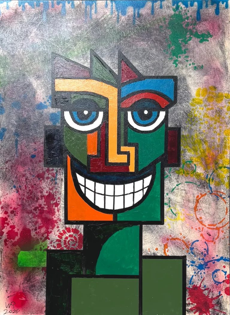 De Glimlach in de Chaos, een schilderij door Ward Reekmans uit Hasselt, Limburg, België