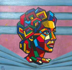 nieuwsgierige vrouw, een schilderij door Ward Reekmans uit Hasselt, Limburg, België