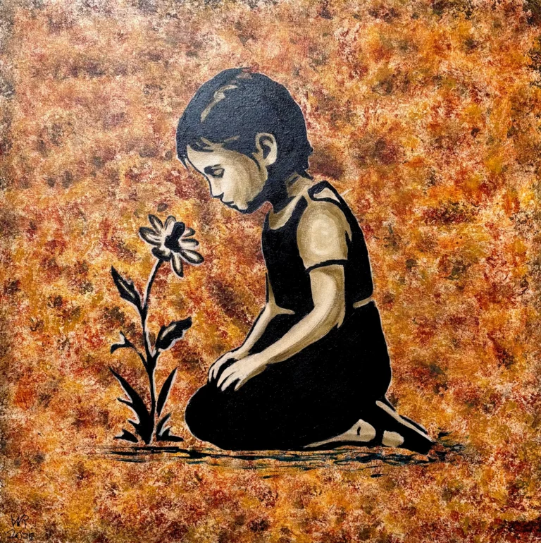 meisje en de bloem, een schilderij van Ward Reekmans uit Hasselt, Limburg, België